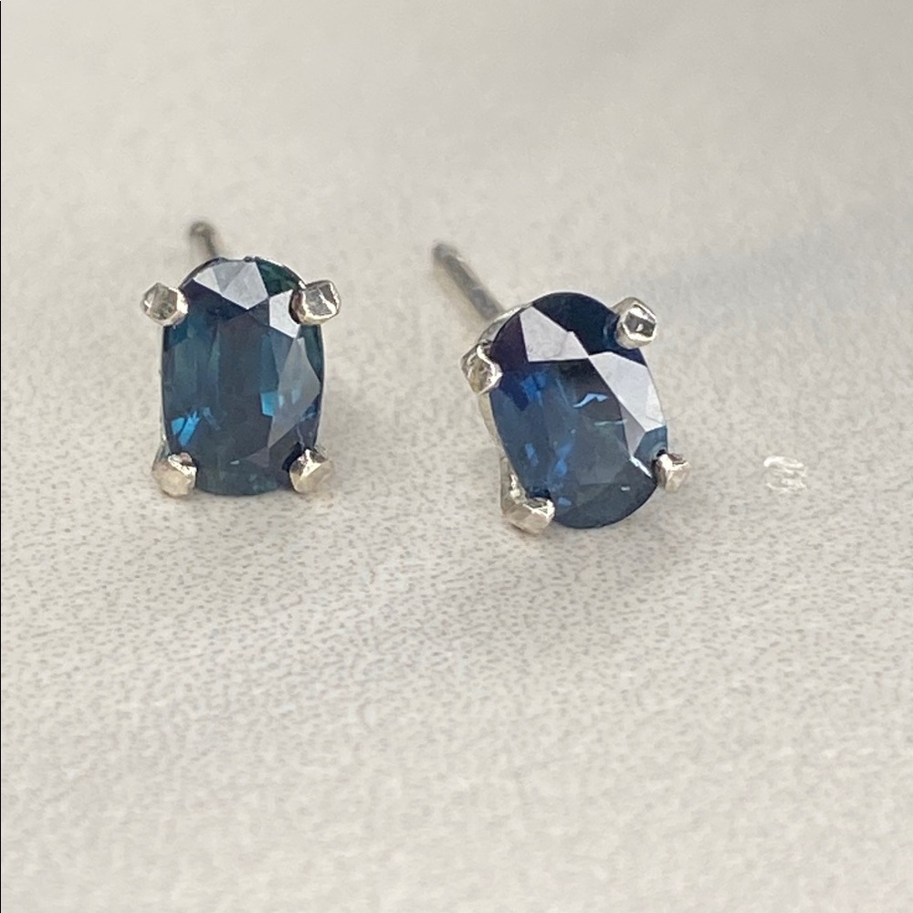 Sterling Silver Blue Sapphire Handmade‎ Stud Earrings